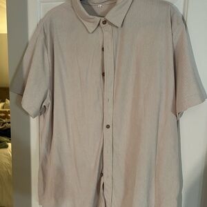 Casual Beige Striped Button-Down Shirt